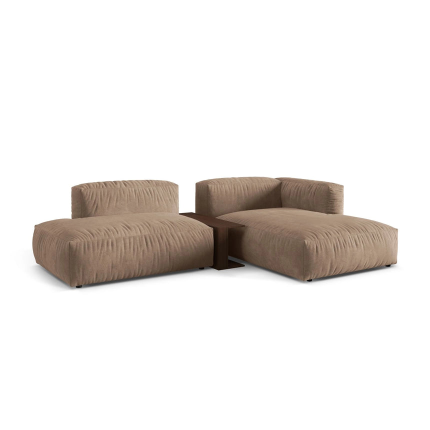 Martina modulares Ecksofa, Rechte Seite, aus Samt in Dunkelbeige (Vogue 3), 285x176 cm von Micadoni – Bild 3