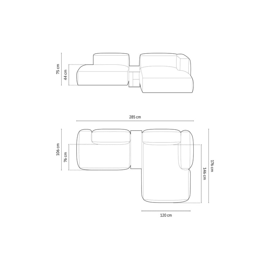 Martina modulares Ecksofa, Rechte Seite, aus Samt in Grau (Vogue 15), 285x176 cm von Micadoni – Bild 2