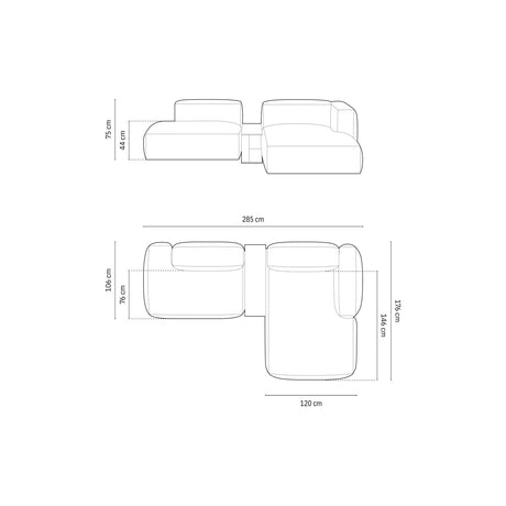 Martina modulares Ecksofa, Rechte Seite, aus Strukturierter Stoff in Dunkelbeige (Boston Trufa), 285x176 cm von Micadoni – Bild 2