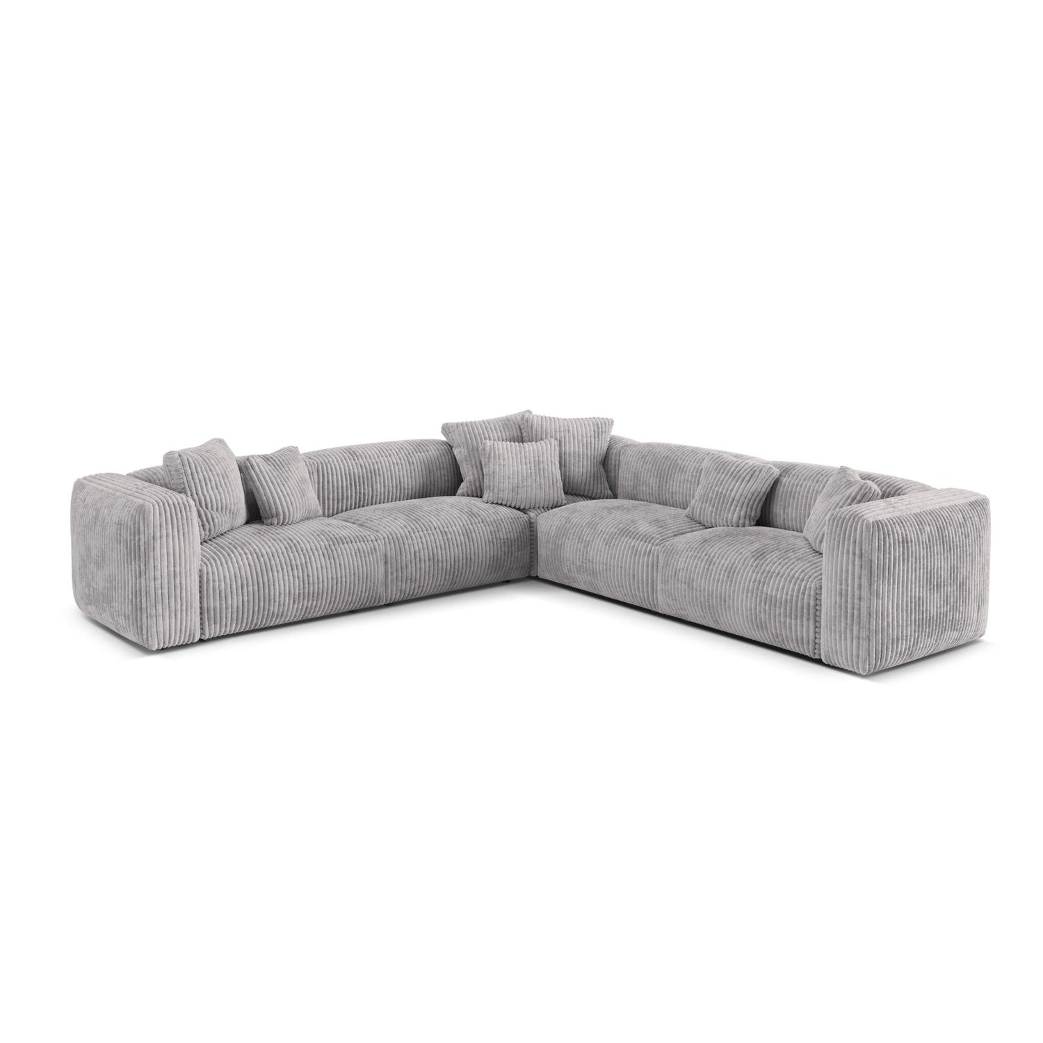 Martina modulares Ecksofa, Symmetrisch, Sitztiefe 76 cm, aus Cord in Hellgrau (Tilia 86), 316x316 cm von Micadoni – Bild 1