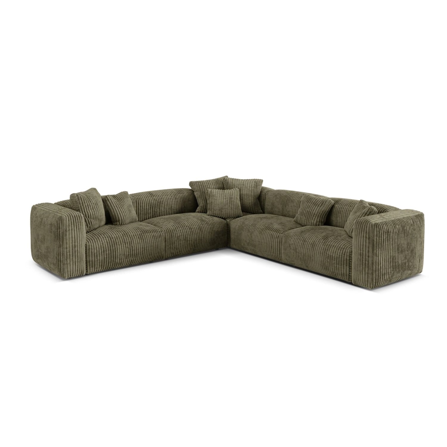 Martina modulares Ecksofa, Symmetrisch, Sitztiefe 76 cm, aus Cord in Moosgrün (Tilia 37), 316x316 cm von Micadoni – Bild 1