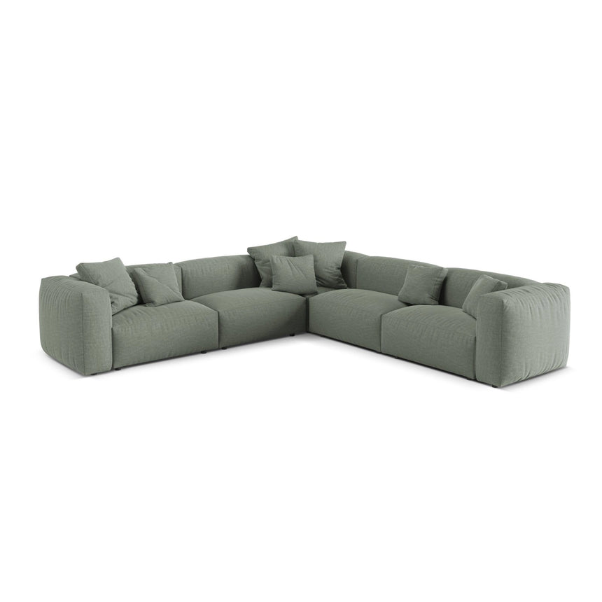 Martina modulares Ecksofa, Symmetrisch, Sitztiefe 76 cm, aus Strukturierter Stoff in Moosgrün (Boston Water Green), 316x316 cm von Micadoni – Bild 1