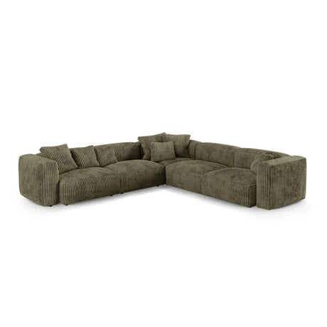 Martina modulares Ecksofa, Symmetrisch, Sitztiefe 90 cm, aus Cord in Moosgrün (Tilia 37), 330x330 cm von Micadoni – Bild 1