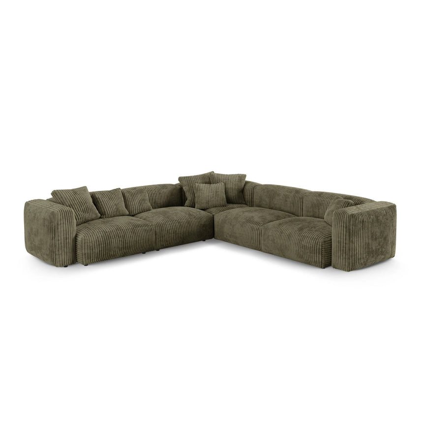 Martina modulares Ecksofa, Symmetrisch, Sitztiefe 90 cm, aus Cord in Moosgrün (Tilia 37), 330x330 cm von Micadoni – Bild 1