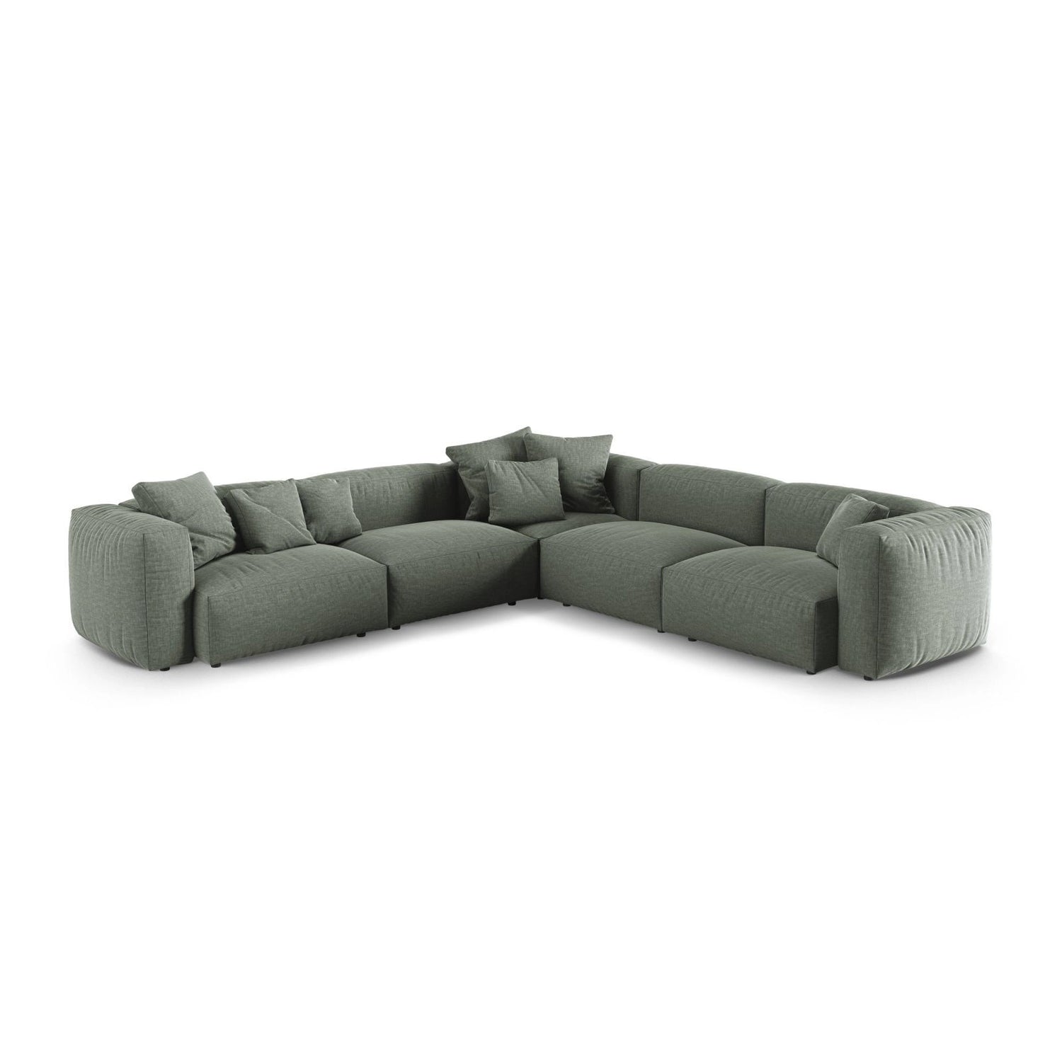 Martina modulares Ecksofa, Symmetrisch, Sitztiefe 90 cm, aus Strukturierter Stoff in Moosgrün (Boston Water Green), 330x330 cm von Micadoni – Bild 1