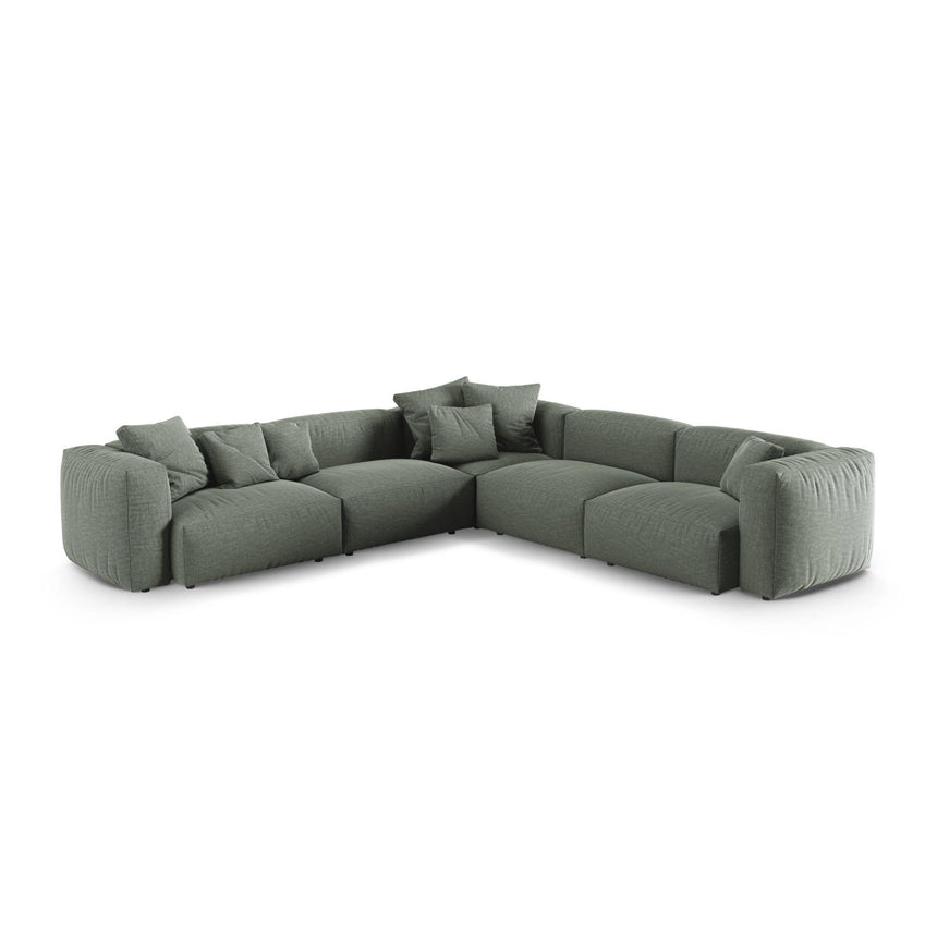 Martina modulares Ecksofa, Symmetrisch, Sitztiefe 90 cm, aus Strukturierter Stoff in Moosgrün (Boston Water Green), 330x330 cm von Micadoni – Bild 1