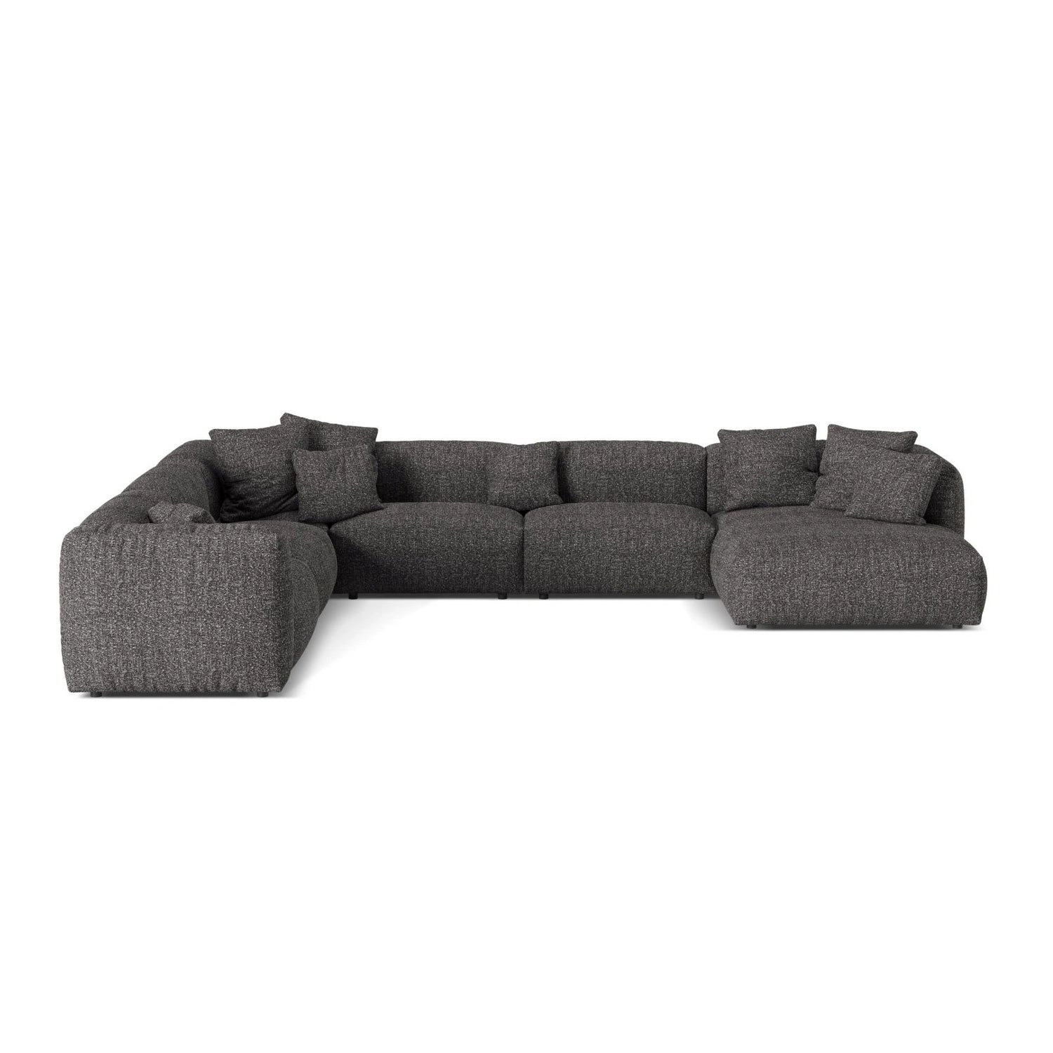 Martina modulares Panoramasofa, Linke Seite, Sitztiefe 76 cm, aus Boucle in Anthrazit (Monet Anthracite), 406x316 cm von Micadoni – Bild 1
