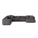 Martina modulares Panoramasofa, Linke Seite, Sitztiefe 76 cm, aus Boucle in Anthrazit (Monet Anthracite), 406x316 cm von Micadoni – Bild 1