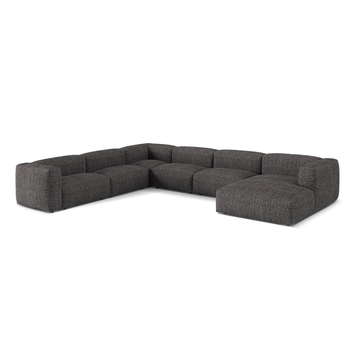 Martina modulares Panoramasofa, Linke Seite, Sitztiefe 76 cm, aus Boucle in Anthrazit (Monet Anthracite), 406x316 cm von Micadoni – Bild 3