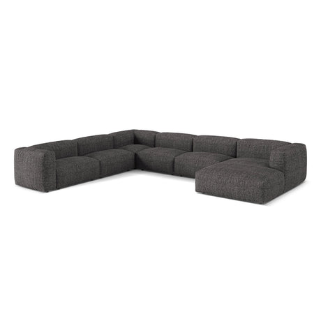 Martina modulares Panoramasofa, Linke Seite, Sitztiefe 76 cm, aus Boucle in Anthrazit (Monet Anthracite), 406x316 cm von Micadoni – Bild 3