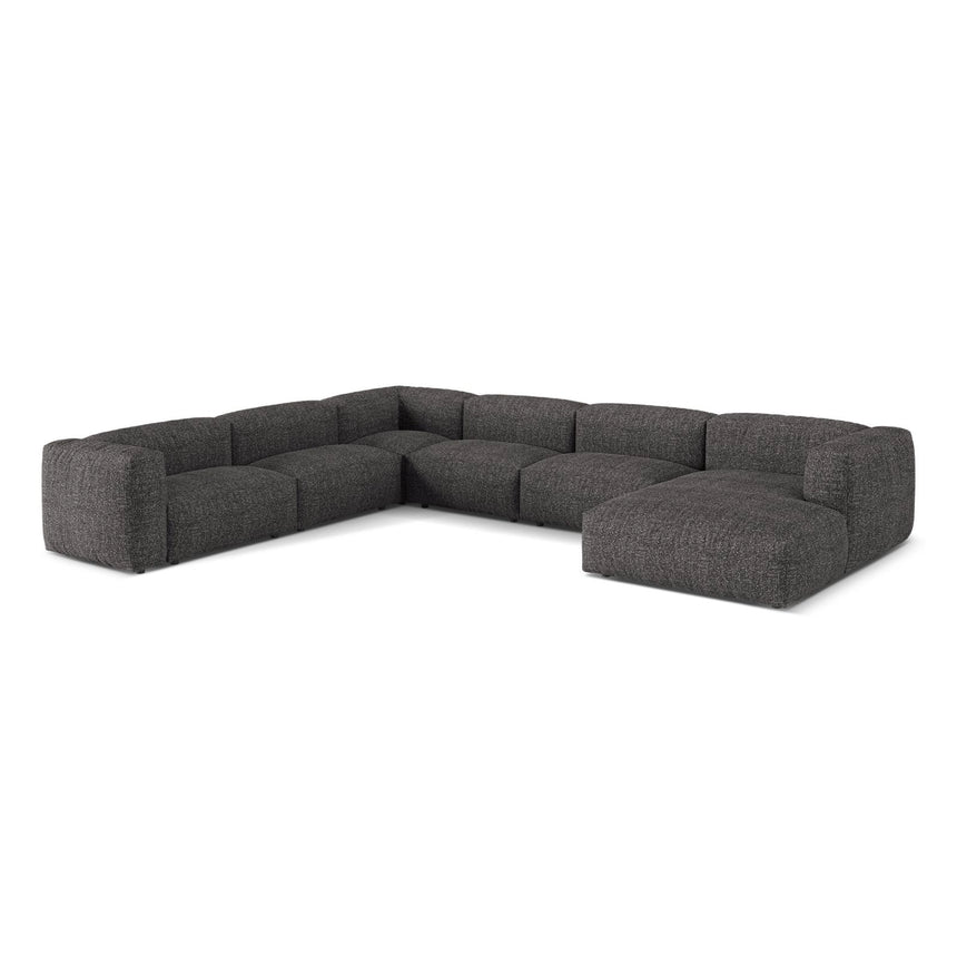 Martina modulares Panoramasofa, Linke Seite, Sitztiefe 76 cm, aus Boucle in Anthrazit (Monet Anthracite), 406x316 cm von Micadoni – Bild 3