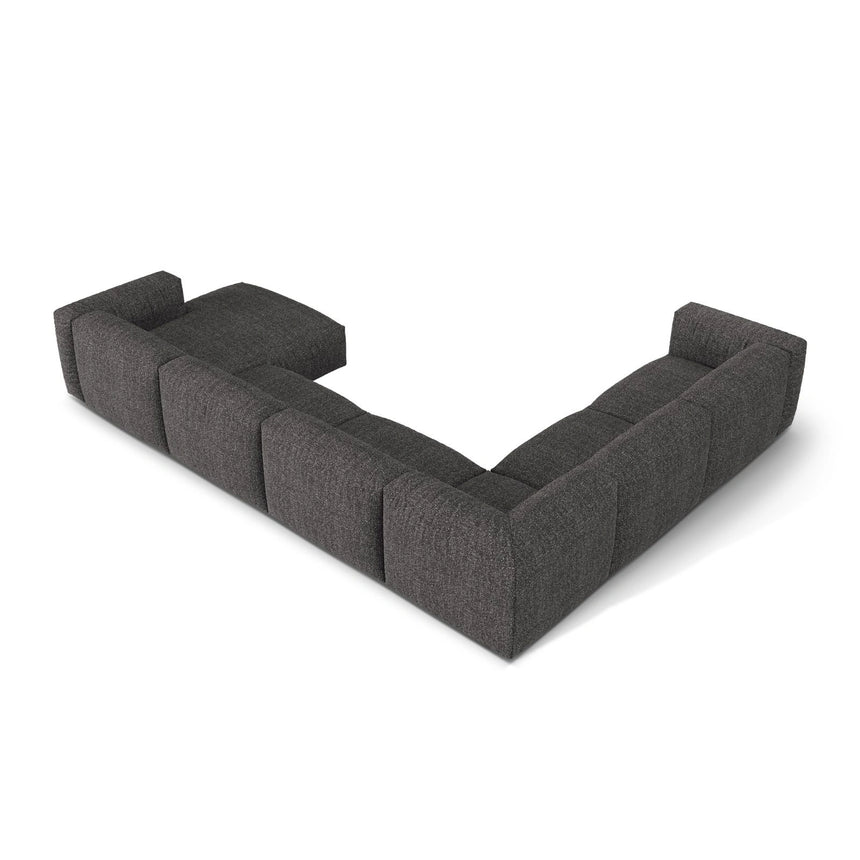 Martina modulares Panoramasofa, Linke Seite, Sitztiefe 76 cm, aus Boucle in Anthrazit (Monet Anthracite), 406x316 cm von Micadoni – Bild 4