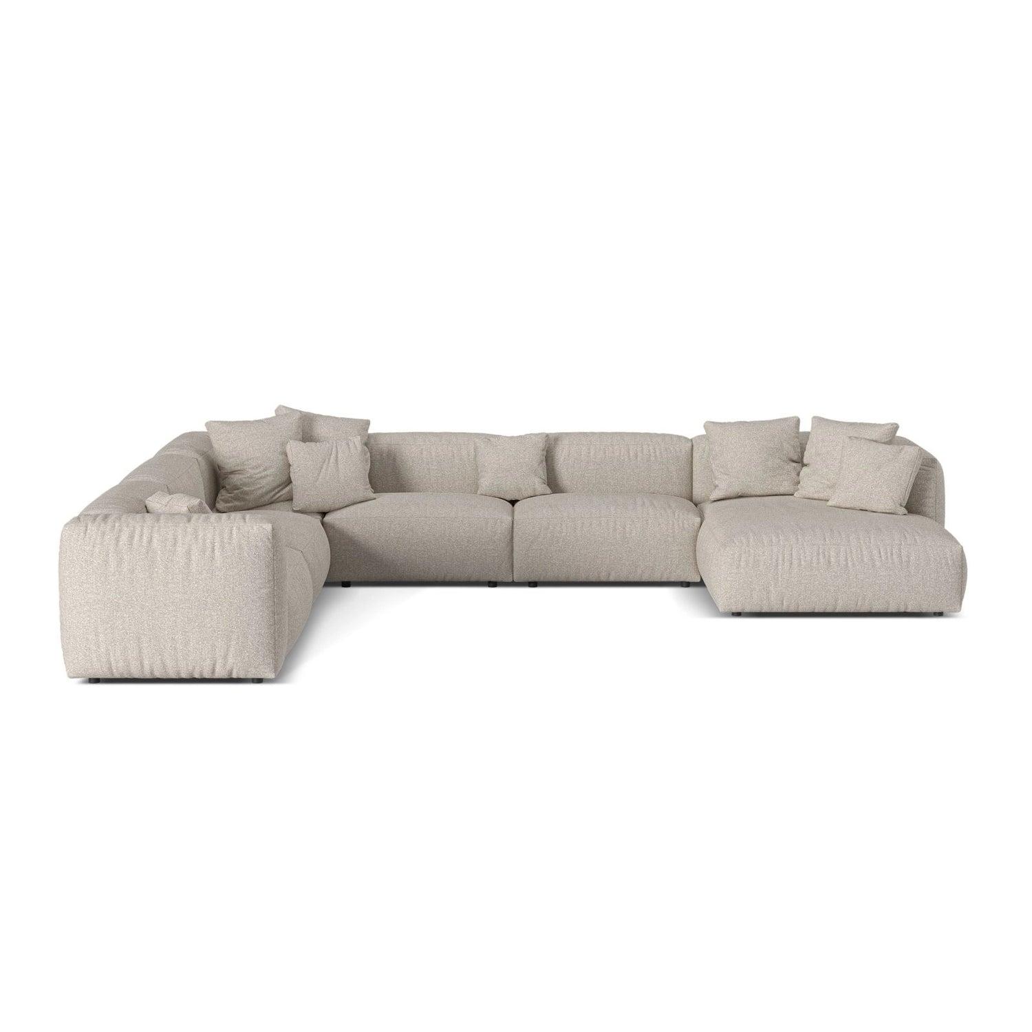 Martina modulares Panoramasofa, Linke Seite, Sitztiefe 76 cm, aus Boucle in Beige (Monet Sand), 406x316 cm von Micadoni – Bild 1