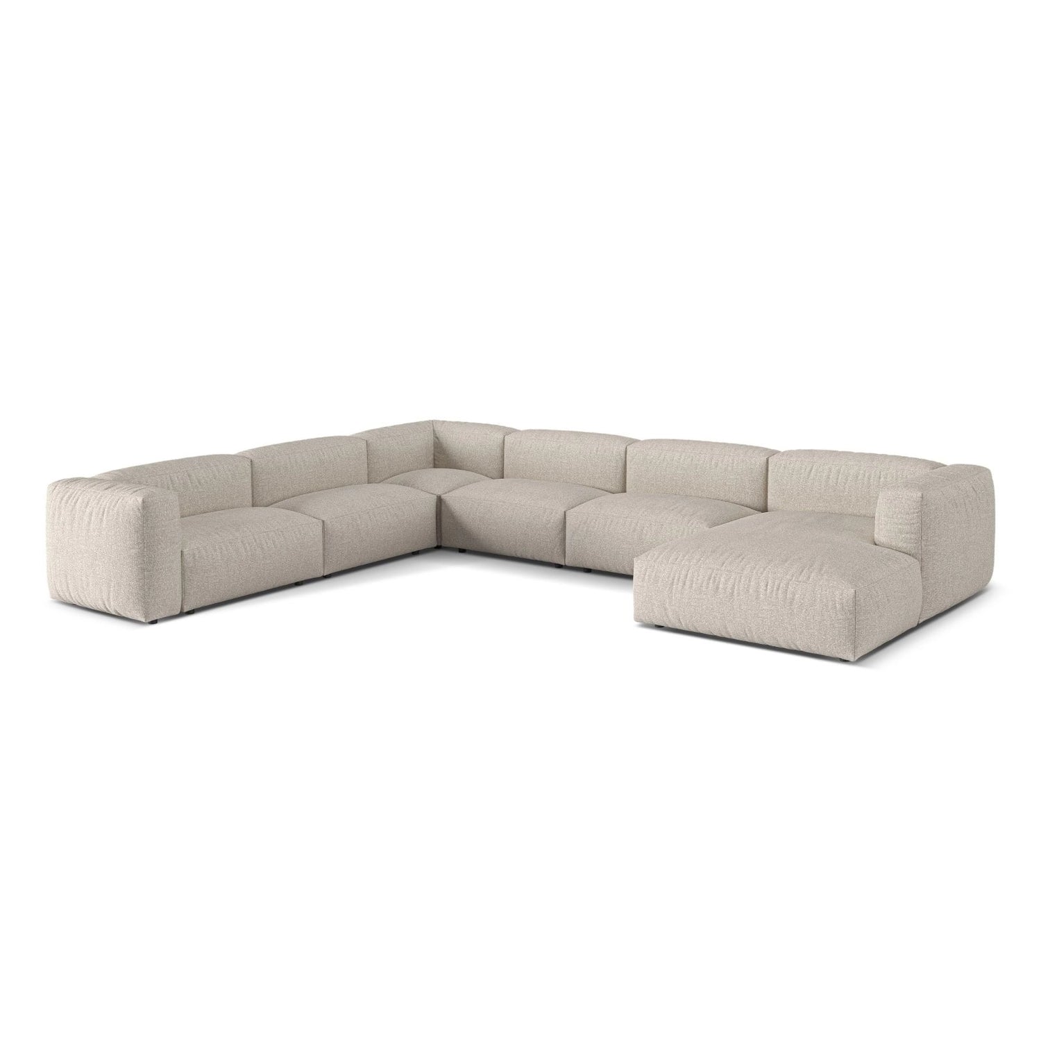 Martina modulares Panoramasofa, Linke Seite, Sitztiefe 76 cm, aus Boucle in Beige (Monet Sand), 406x316 cm von Micadoni – Bild 3