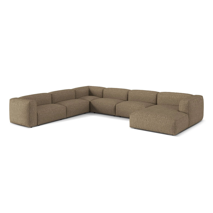 Martina modulares Panoramasofa, Linke Seite, Sitztiefe 76 cm, aus Boucle in Cappuccino (Monet Cappucino), 406x316 cm von Micadoni – Bild 3