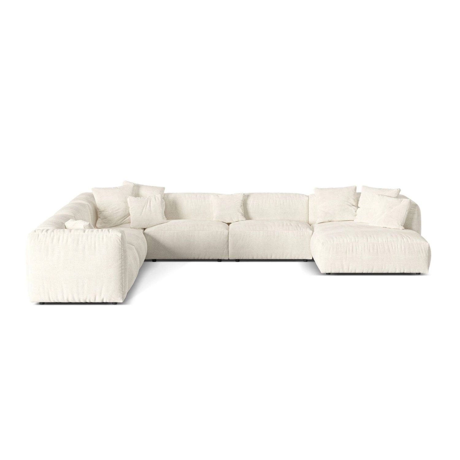 Martina modulares Panoramasofa, Linke Seite, Sitztiefe 76 cm, aus Boucle in Elfenbein (Monet Nata), 406x316 cm von Micadoni – Bild 1