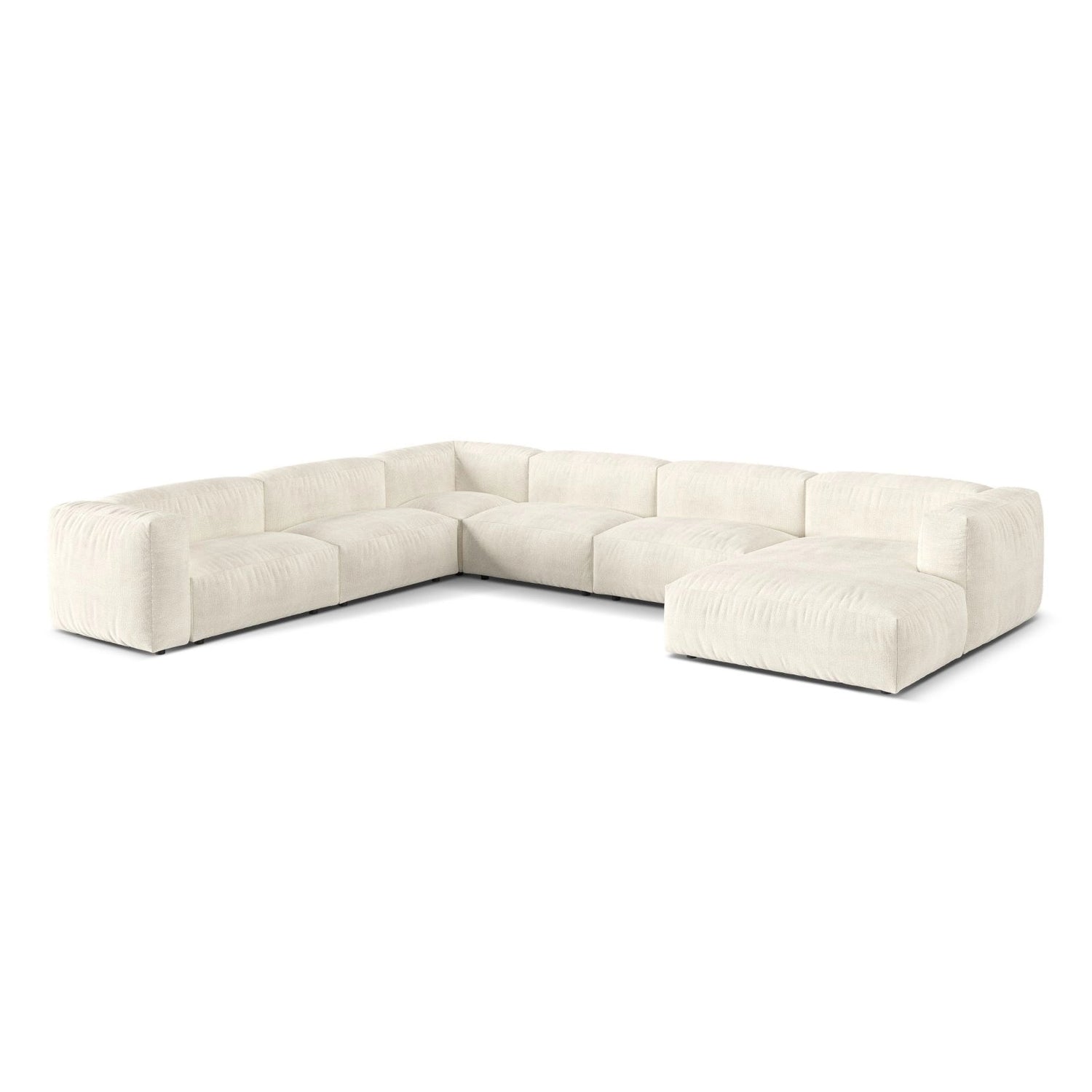Martina modulares Panoramasofa, Linke Seite, Sitztiefe 76 cm, aus Boucle in Elfenbein (Monet Nata), 406x316 cm von Micadoni – Bild 3