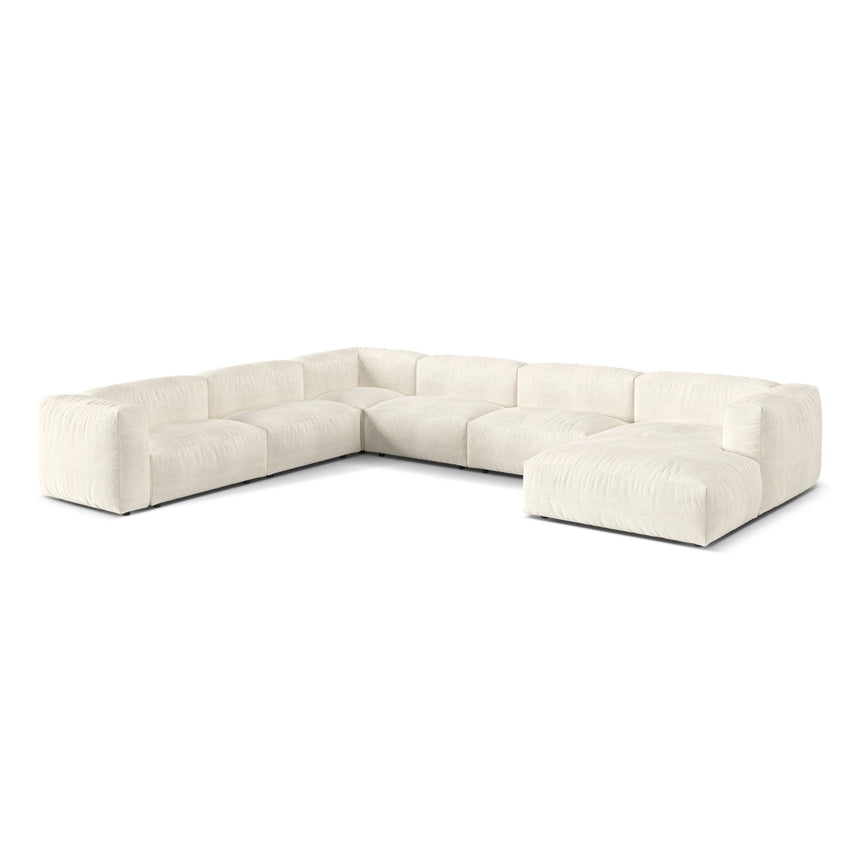 Martina modulares Panoramasofa, Linke Seite, Sitztiefe 76 cm, aus Boucle in Elfenbein (Monet Nata), 406x316 cm von Micadoni – Bild 3