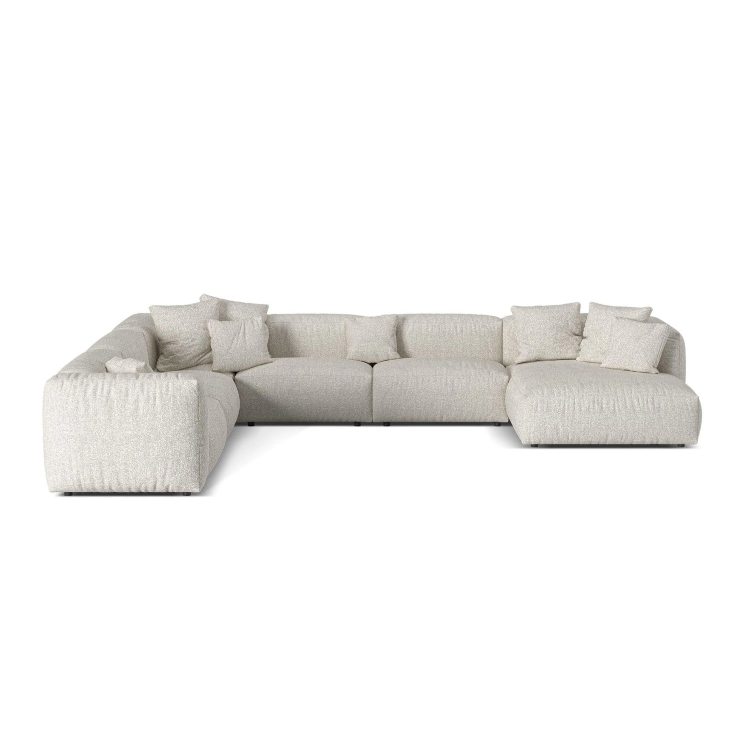 Martina modulares Panoramasofa, Linke Seite, Sitztiefe 76 cm, aus Boucle in Grau Beige meliert (Monet Pearl), 406x316 cm von Micadoni – Bild 1