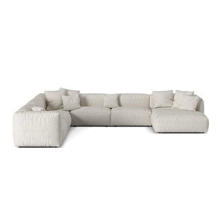 Martina modulares Panoramasofa, Linke Seite, Sitztiefe 76 cm, aus Boucle in Grau Beige meliert (Monet Pearl), 406x316 cm von Micadoni – Bild 1