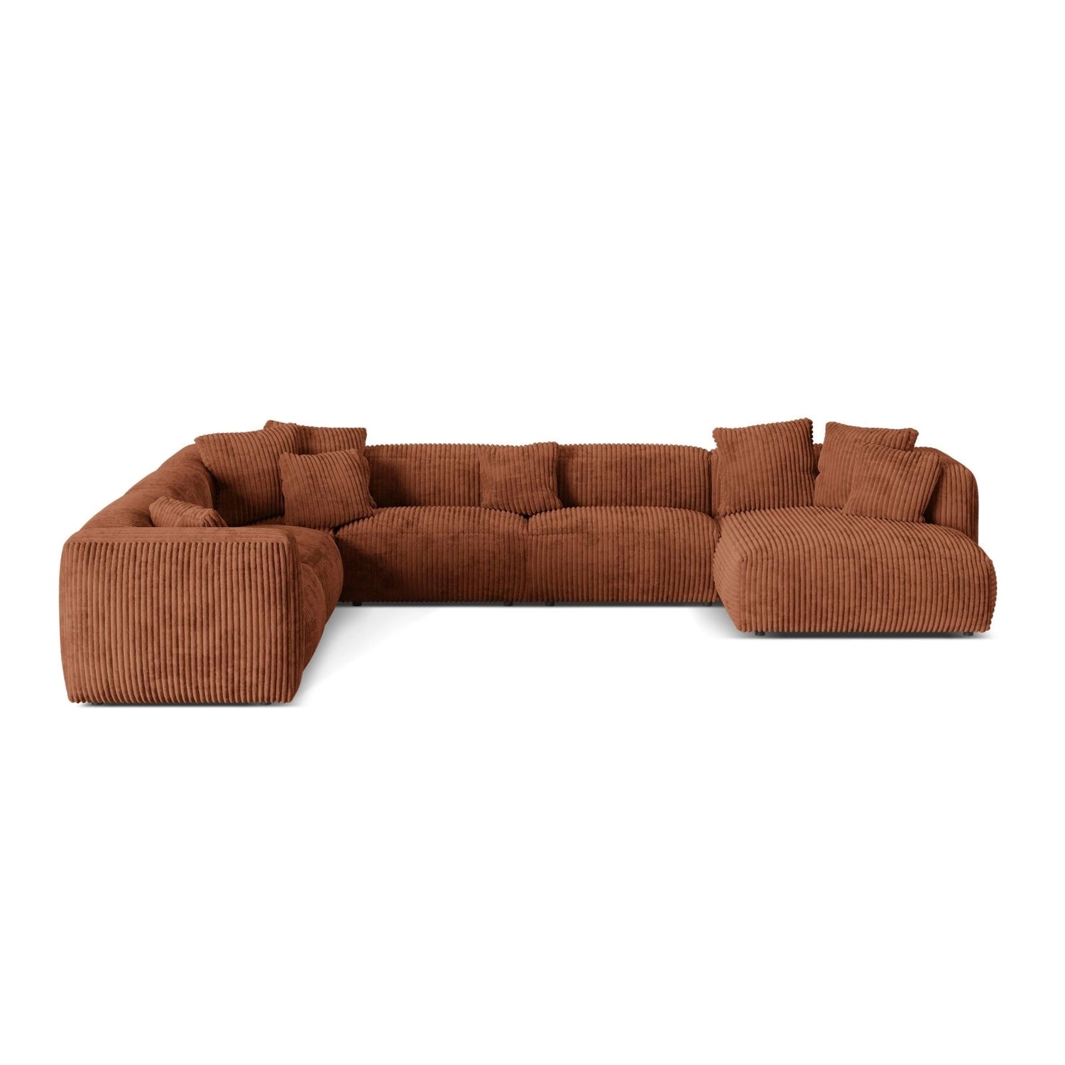 Martina modulares Panoramasofa, Linke Seite, Sitztiefe 76 cm, aus Cord in Brick (Tilia 52), 406x316 cm von Micadoni – Bild 1
