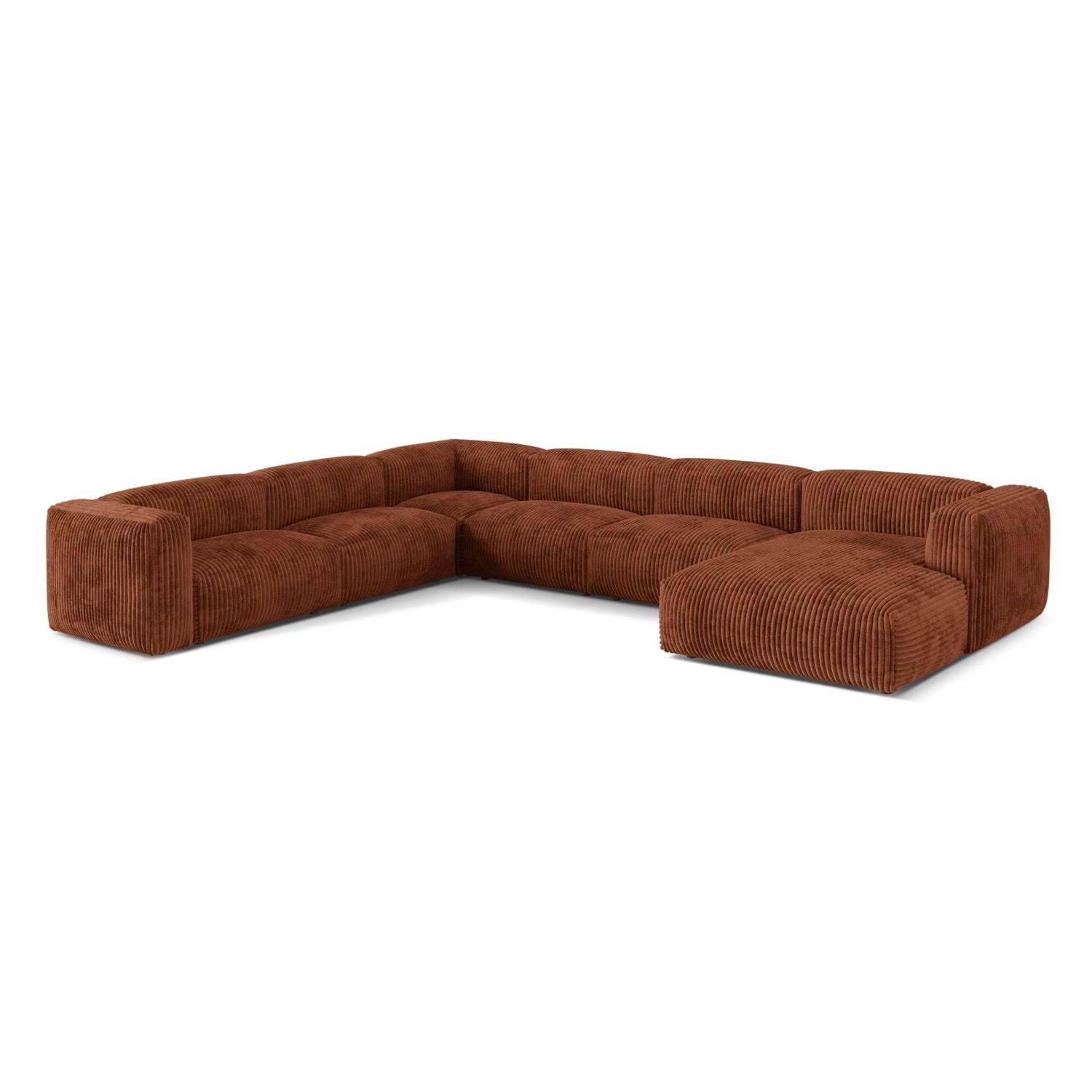 Martina modulares Panoramasofa, Linke Seite, Sitztiefe 76 cm, aus Cord in Brick (Tilia 52), 406x316 cm von Micadoni – Bild 3