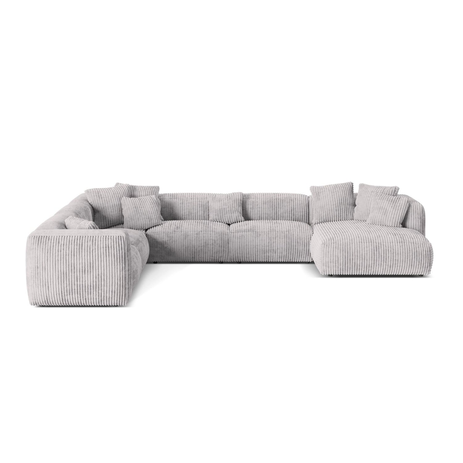 Martina modulares Panoramasofa, Linke Seite, Sitztiefe 76 cm, aus Cord in Hellgrau (Tilia 86), 406x316 cm von Micadoni – Bild 1