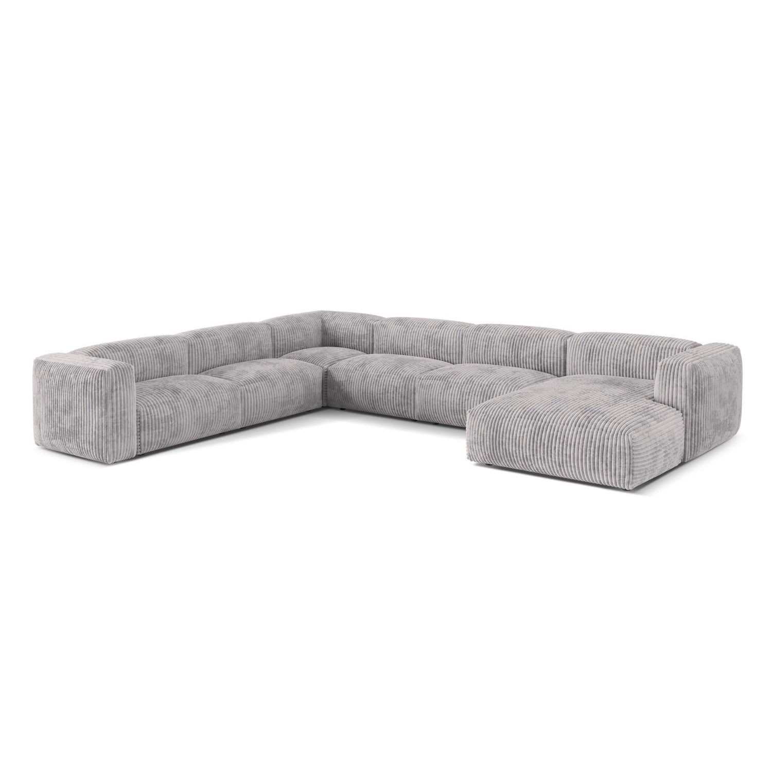 Martina modulares Panoramasofa, Linke Seite, Sitztiefe 76 cm, aus Cord in Hellgrau (Tilia 86), 406x316 cm von Micadoni – Bild 3