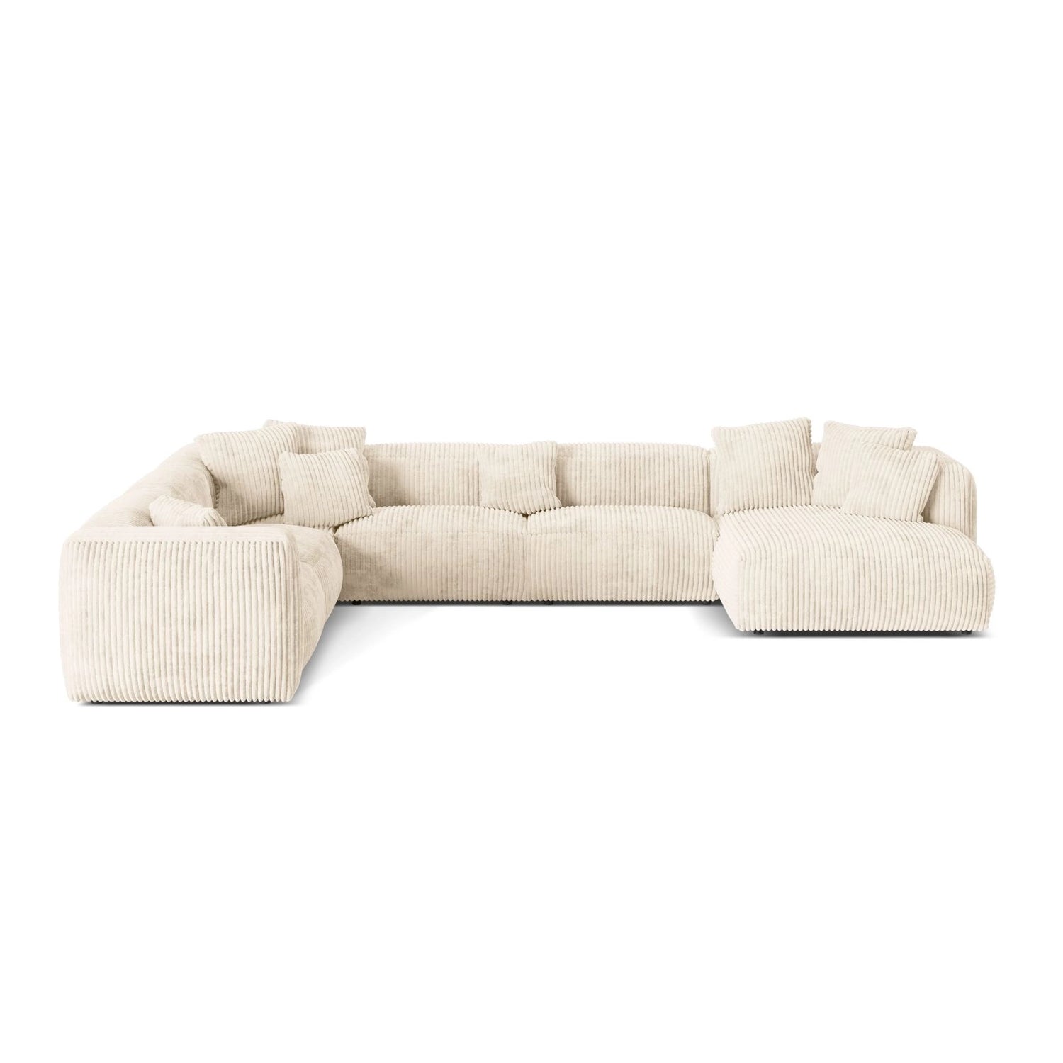 Martina modulares Panoramasofa, Linke Seite, Sitztiefe 76 cm, aus Cord in Leichtes Beige (Tilia 03), 406x316 cm von Micadoni – Bild 1