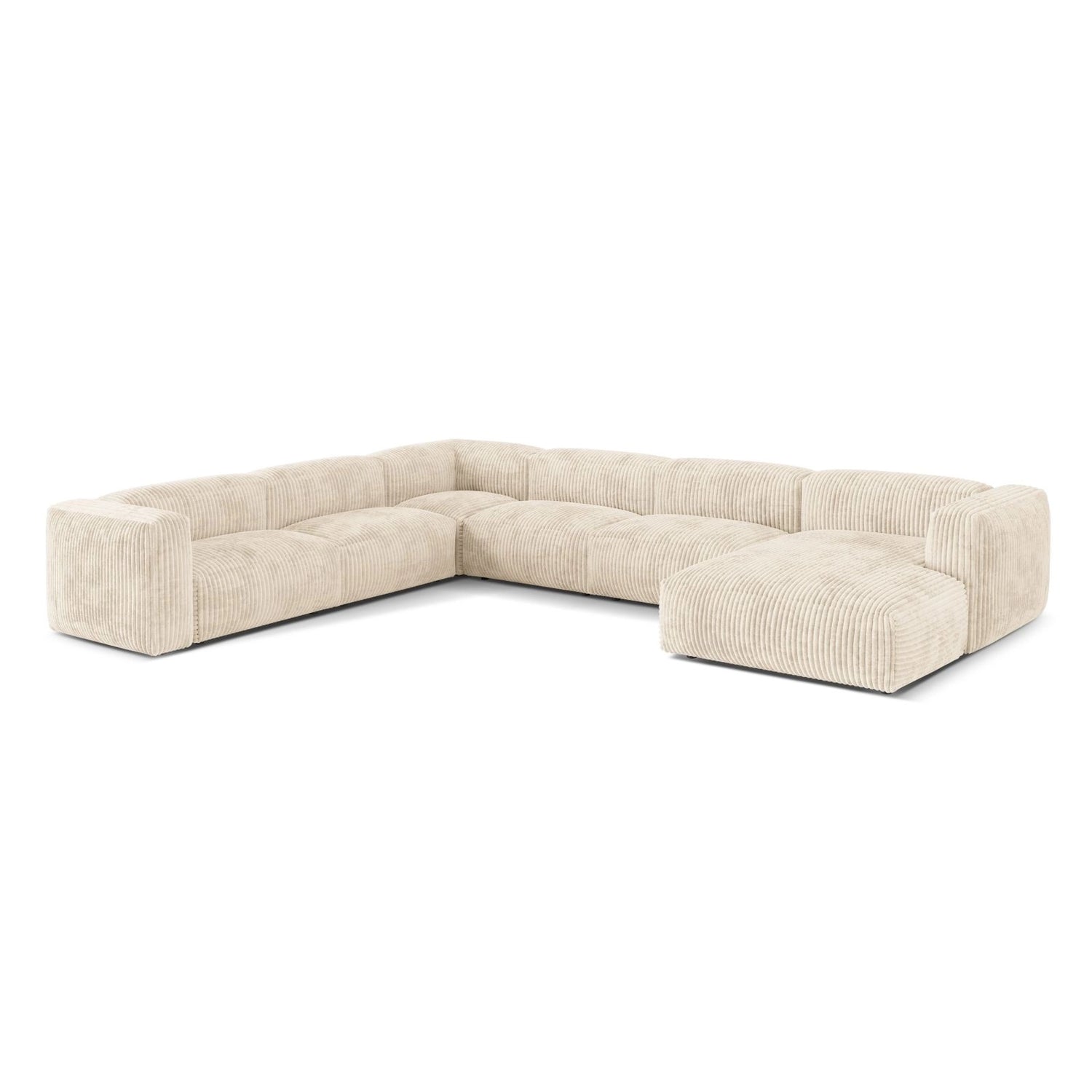 Martina modulares Panoramasofa, Linke Seite, Sitztiefe 76 cm, aus Cord in Leichtes Beige (Tilia 03), 406x316 cm von Micadoni – Bild 3