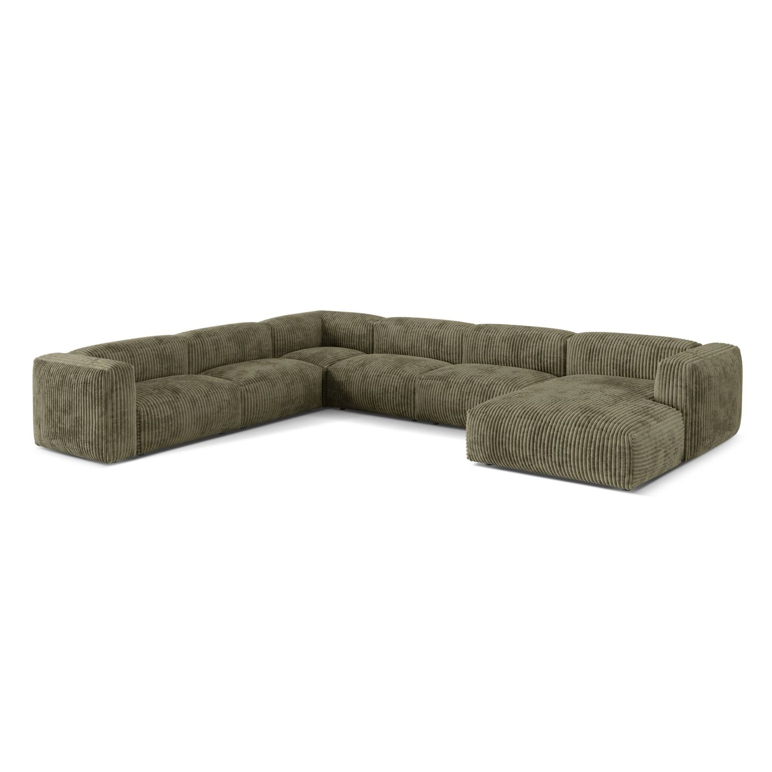 Martina modulares Panoramasofa, Linke Seite, Sitztiefe 76 cm, aus Cord in Moosgrün (Tilia 37), 406x316 cm von Micadoni – Bild 3
