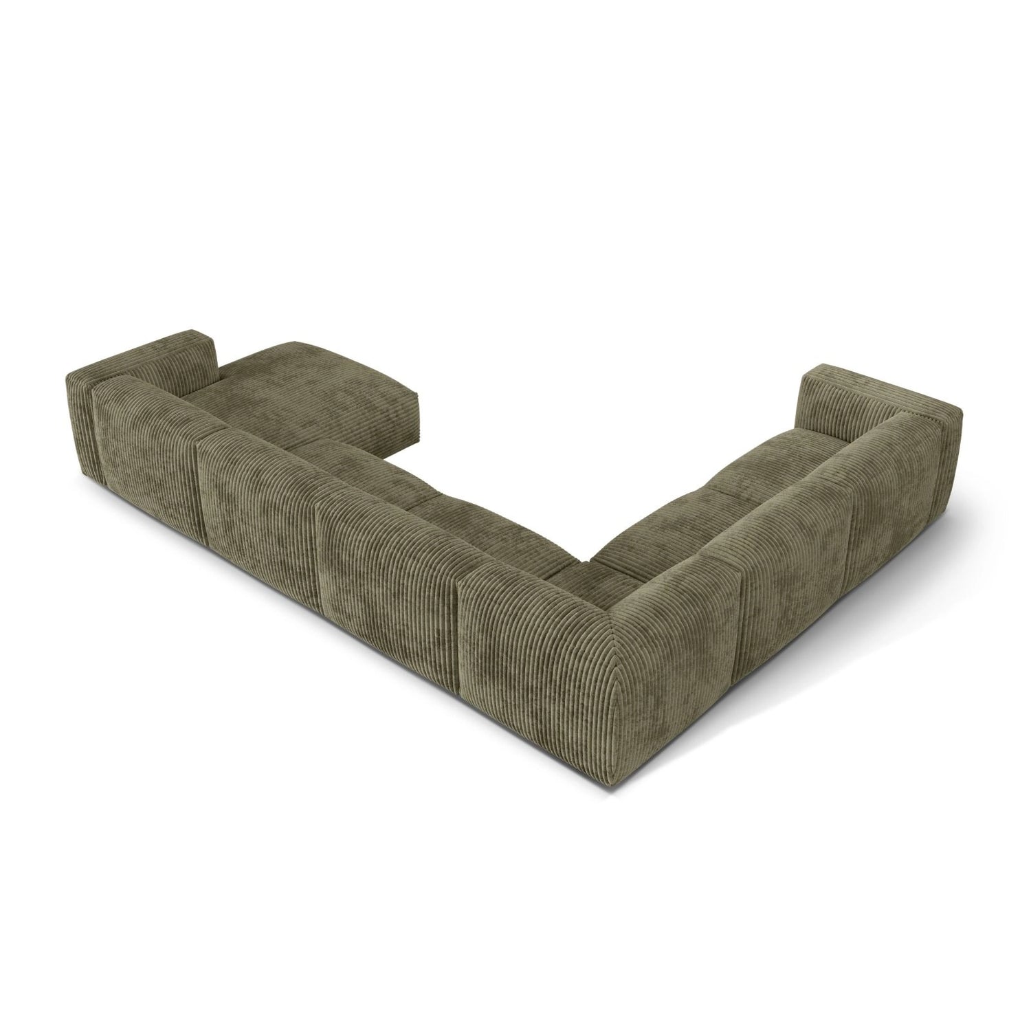 Martina modulares Panoramasofa, Linke Seite, Sitztiefe 76 cm, aus Cord in Moosgrün (Tilia 37), 406x316 cm von Micadoni – Bild 4