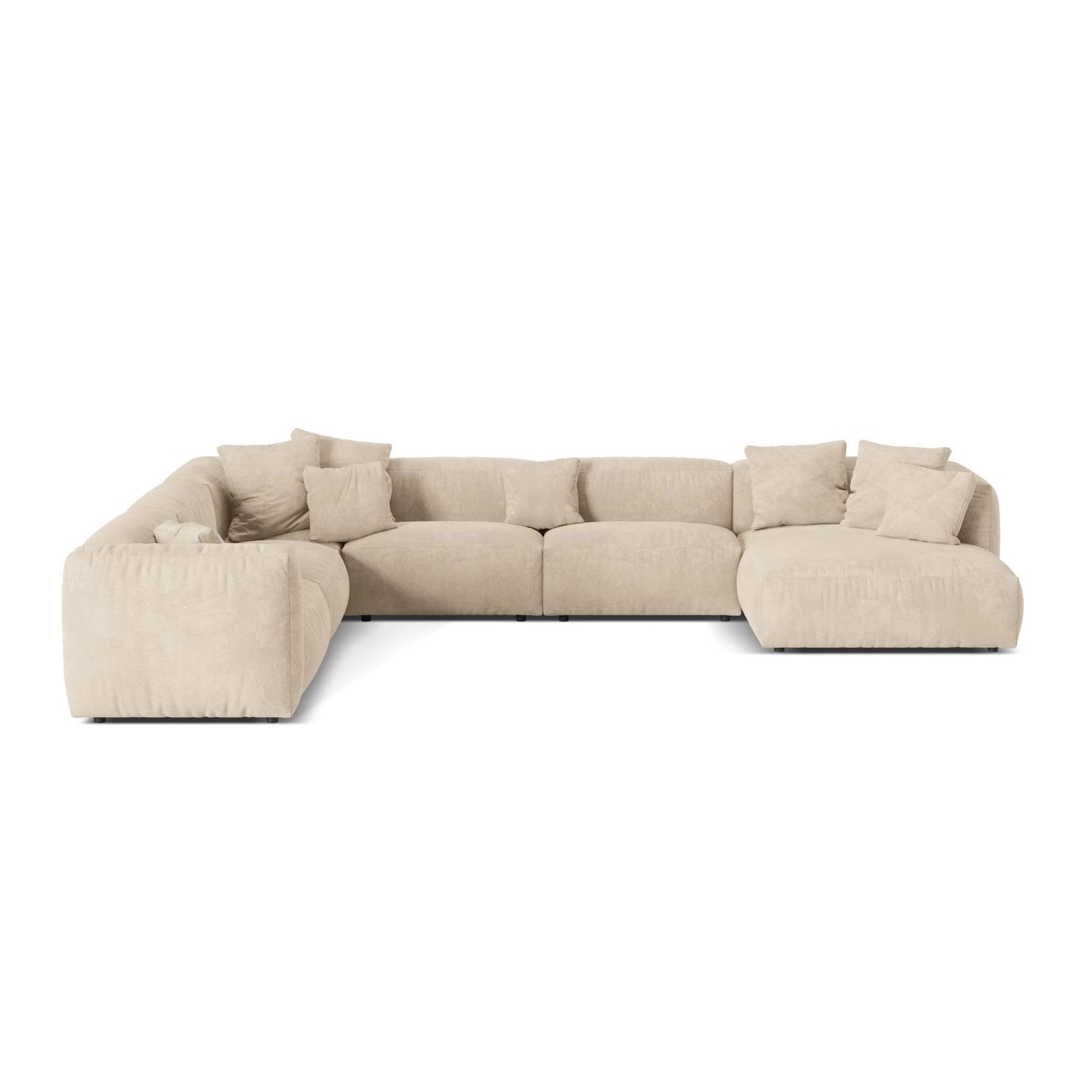 Martina modulares Panoramasofa, Linke Seite, Sitztiefe 76 cm, aus Samt, Cord, Boucle oder Strukturstoff, 406x316 cm von Micadoni – Bild 1