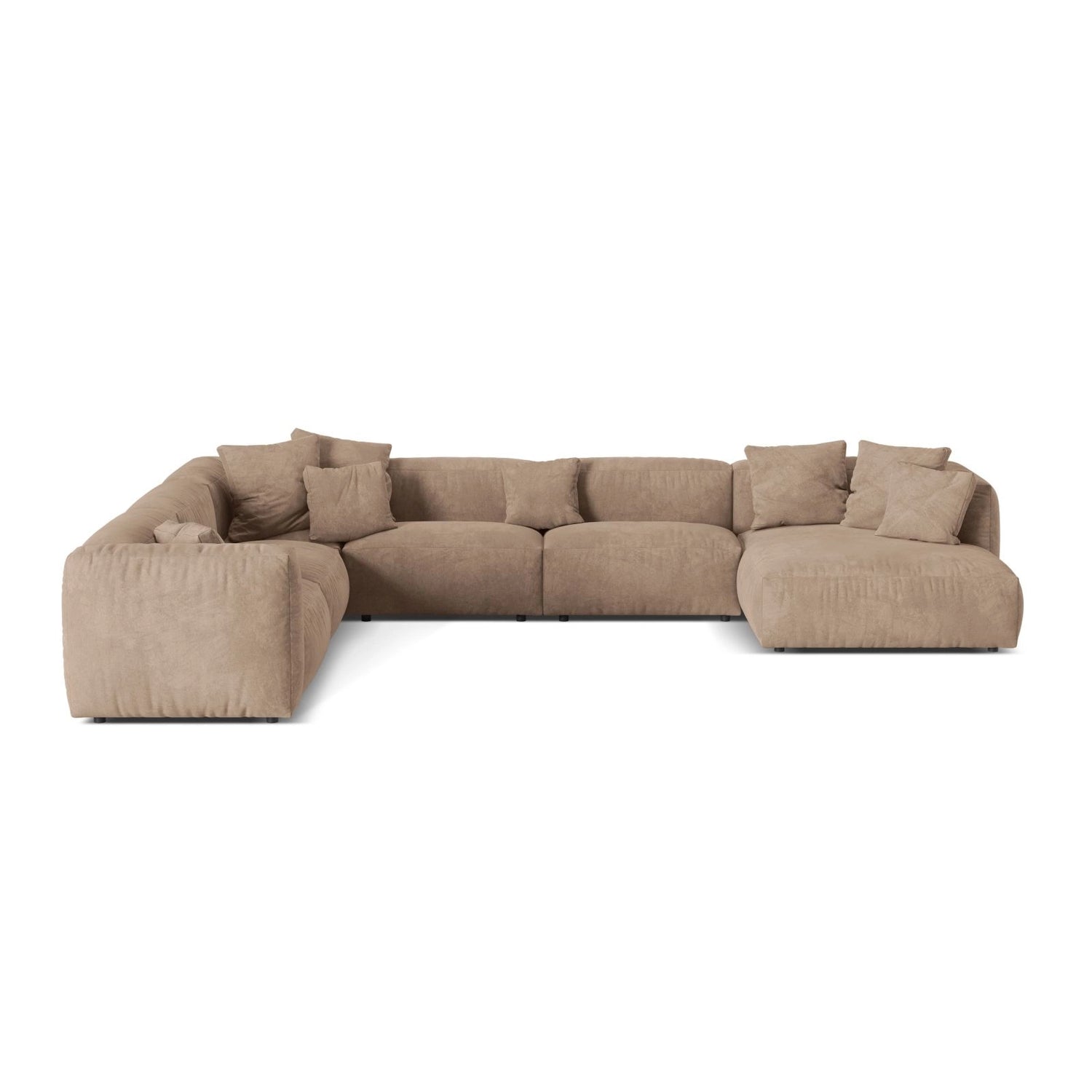 Martina modulares Panoramasofa, Linke Seite, Sitztiefe 76 cm, aus Samt in Dunkelbeige (Vogue 3), 406x316 cm von Micadoni – Bild 1