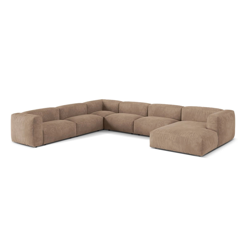 Martina modulares Panoramasofa, Linke Seite, Sitztiefe 76 cm, aus Samt in Dunkelbeige (Vogue 3), 406x316 cm von Micadoni – Bild 3