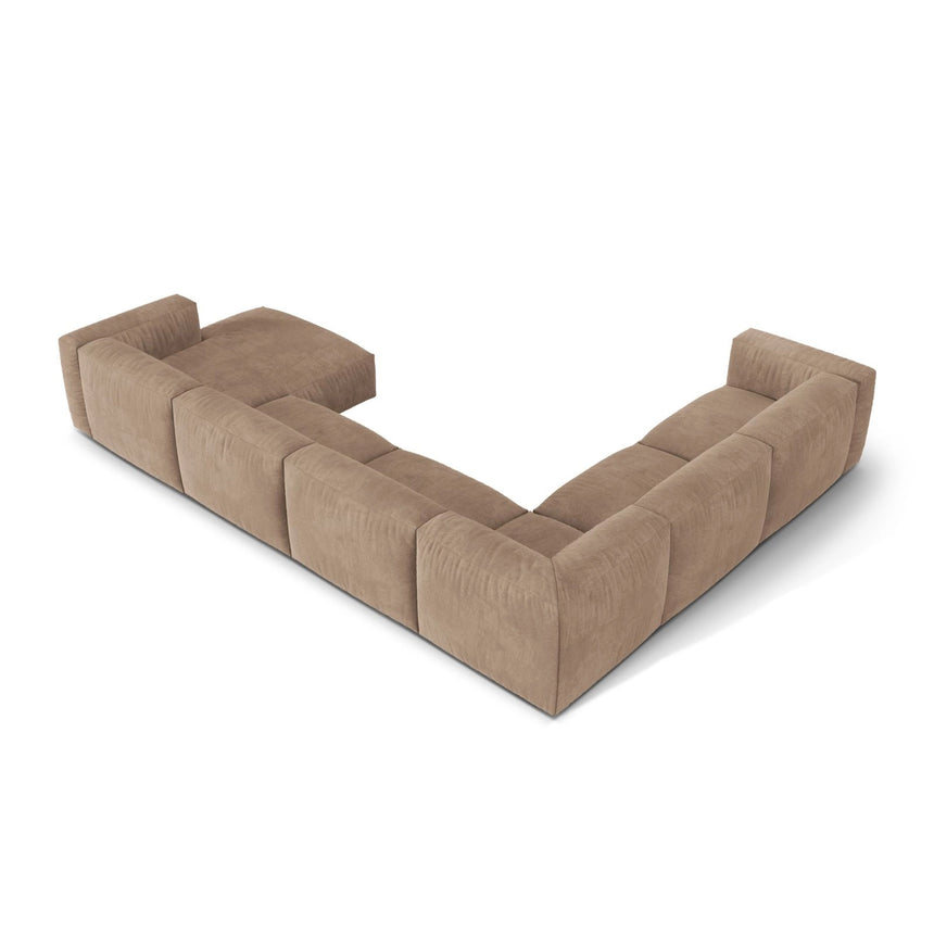 Martina modulares Panoramasofa, Linke Seite, Sitztiefe 76 cm, aus Samt in Dunkelbeige (Vogue 3), 406x316 cm von Micadoni – Bild 4