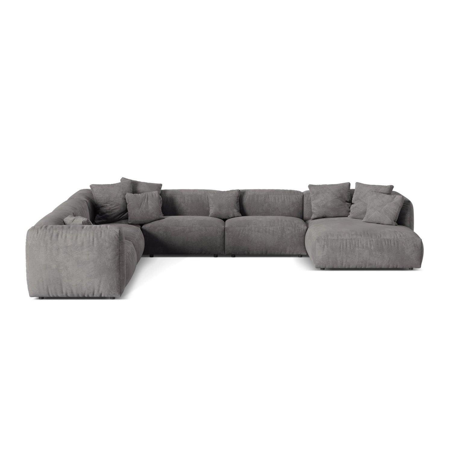 Martina modulares Panoramasofa, Linke Seite, Sitztiefe 76 cm, aus Samt in Grau (Vogue 15), 406x316 cm von Micadoni – Bild 1