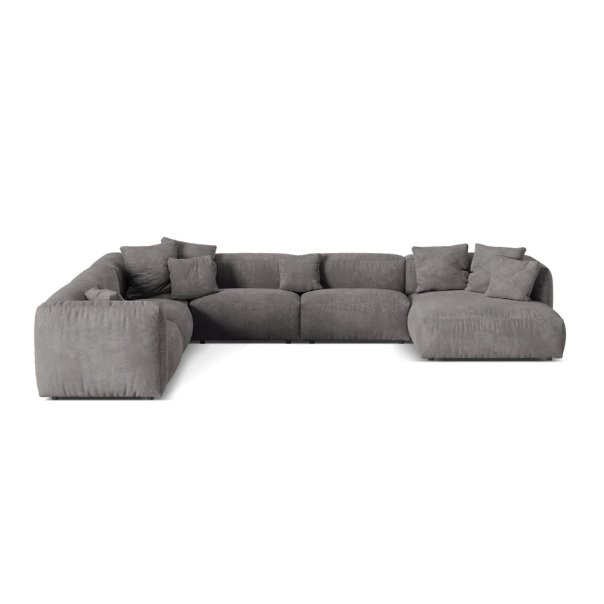 Martina modulares Panoramasofa, Linke Seite, Sitztiefe 76 cm, aus Samt in Grau (Vogue 15), 406x316 cm von Micadoni – Bild 1