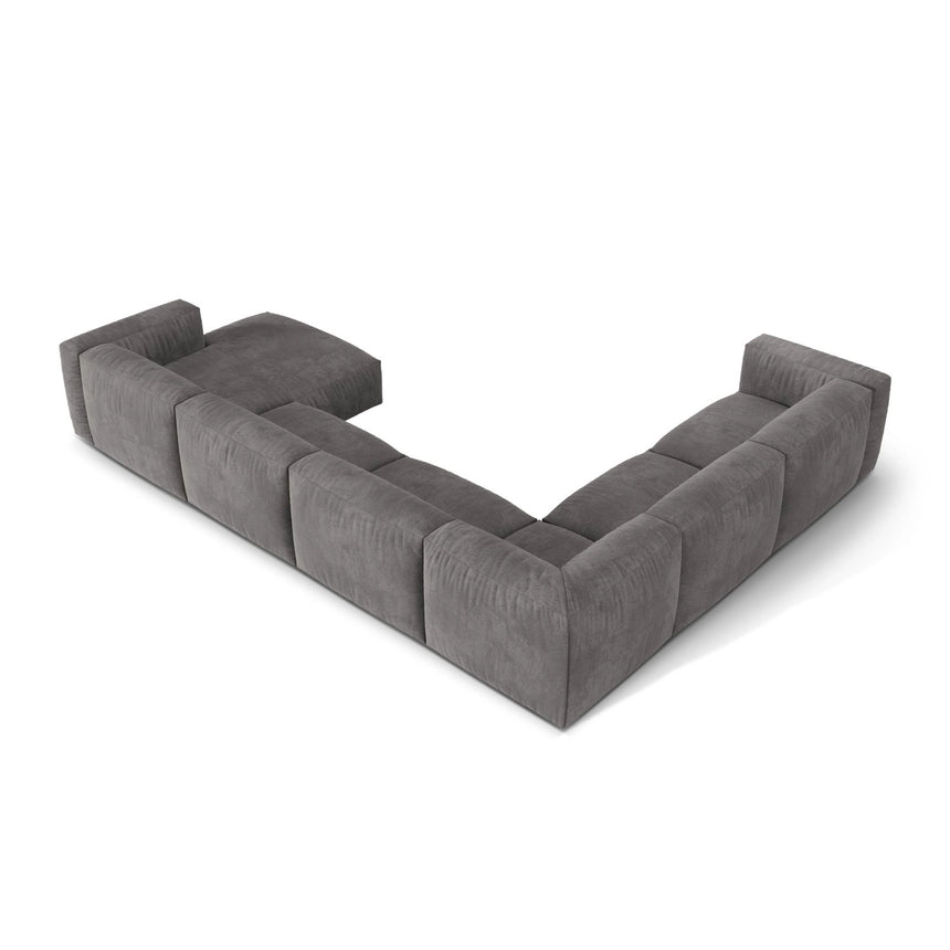 Martina modulares Panoramasofa, Linke Seite, Sitztiefe 76 cm, aus Samt in Grau (Vogue 15), 406x316 cm von Micadoni – Bild 4