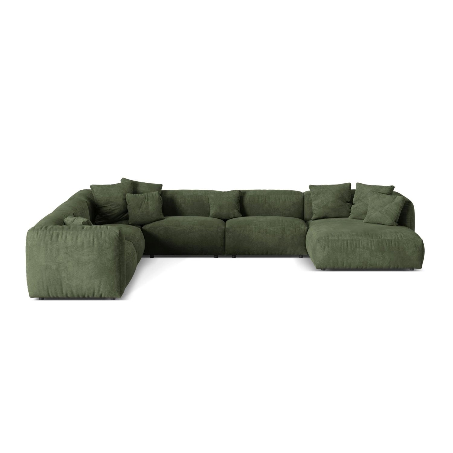 Martina modulares Panoramasofa, Linke Seite, Sitztiefe 76 cm, aus Samt in Grün (Vogue 11), 406x316 cm von Micadoni – Bild 1