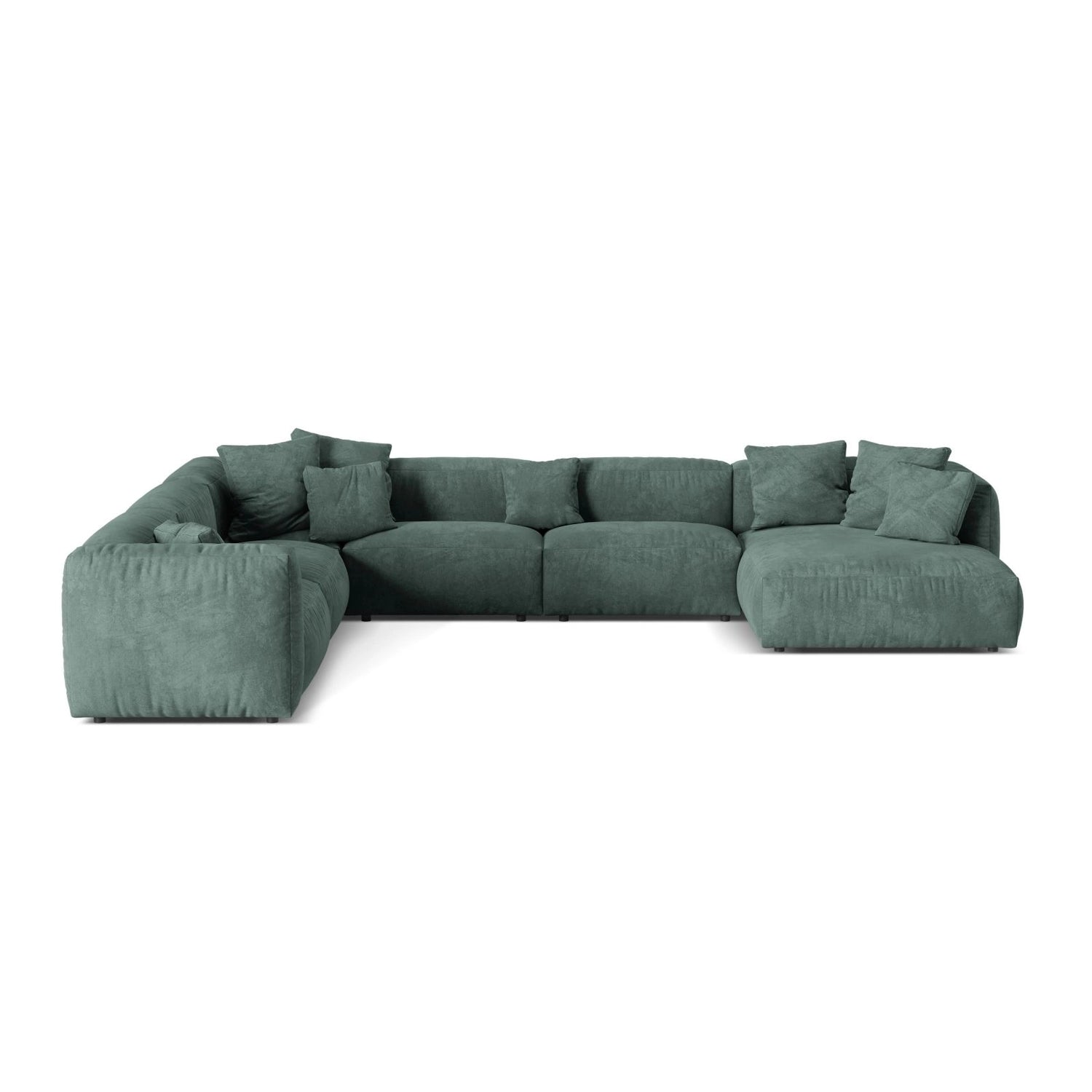 Martina modulares Panoramasofa, Linke Seite, Sitztiefe 76 cm, aus Samt in Petrol (Vogue 12), 406x316 cm von Micadoni – Bild 1