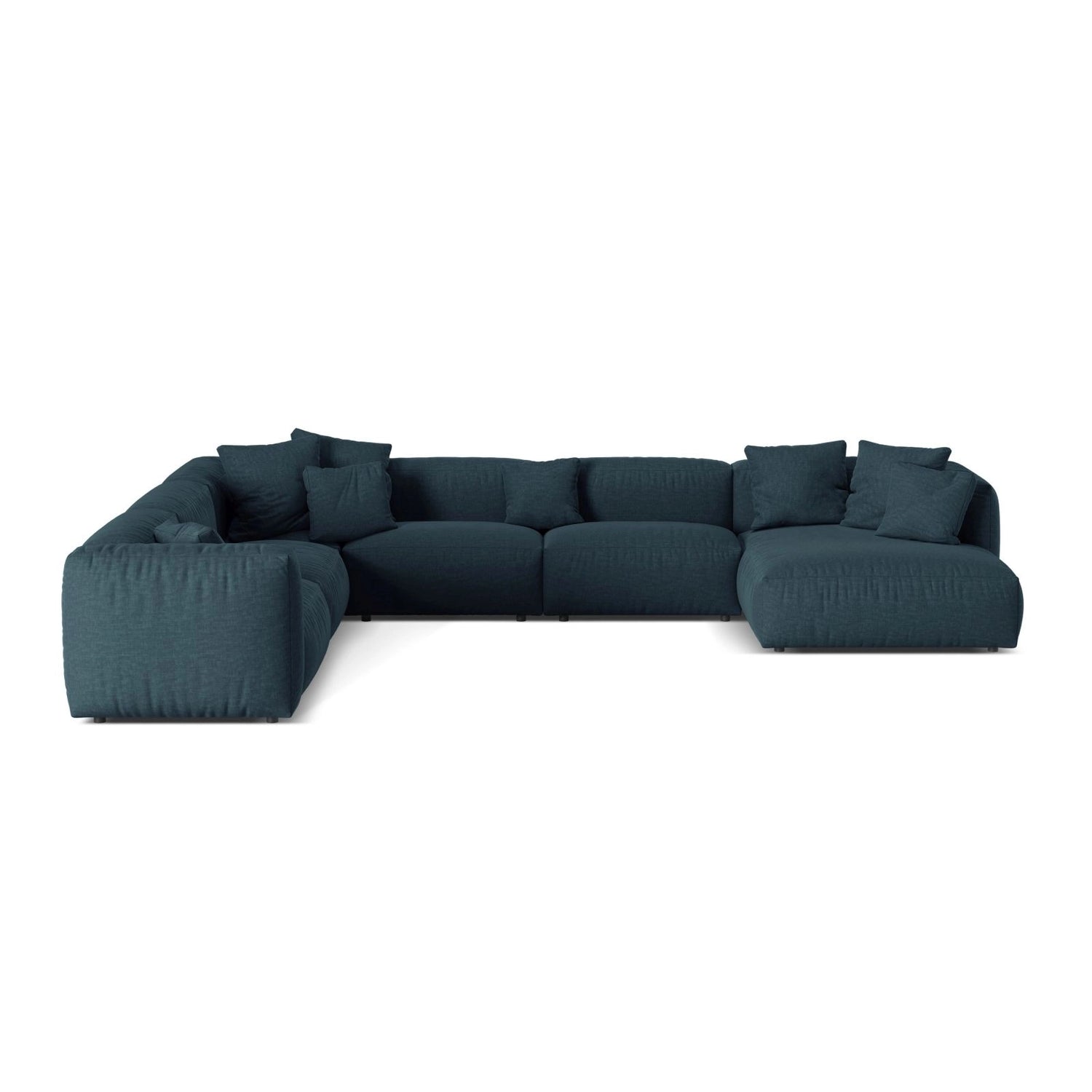 Martina modulares Panoramasofa, Linke Seite, Sitztiefe 76 cm, aus Strukturierter Stoff in Blau Jeans (Boston Ocean), 406x316 cm von Micadoni – Bild 1