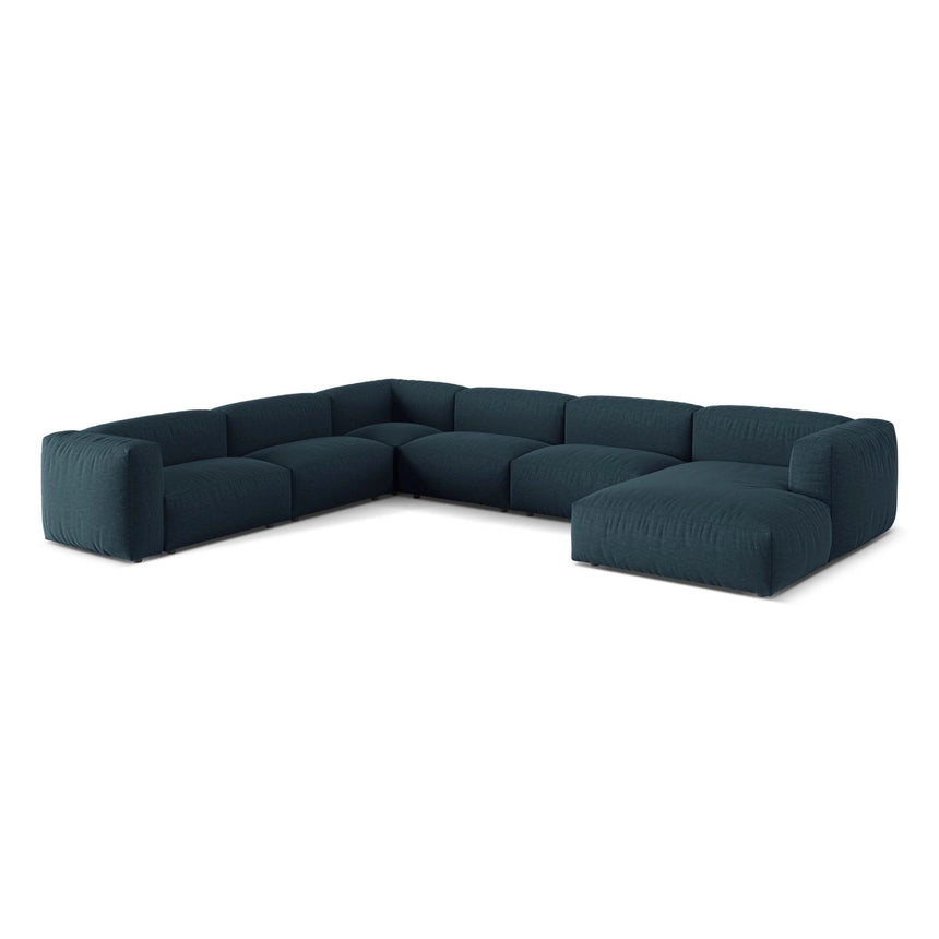 Martina modulares Panoramasofa, Linke Seite, Sitztiefe 76 cm, aus Strukturierter Stoff in Blau Jeans (Boston Ocean), 406x316 cm von Micadoni – Bild 3