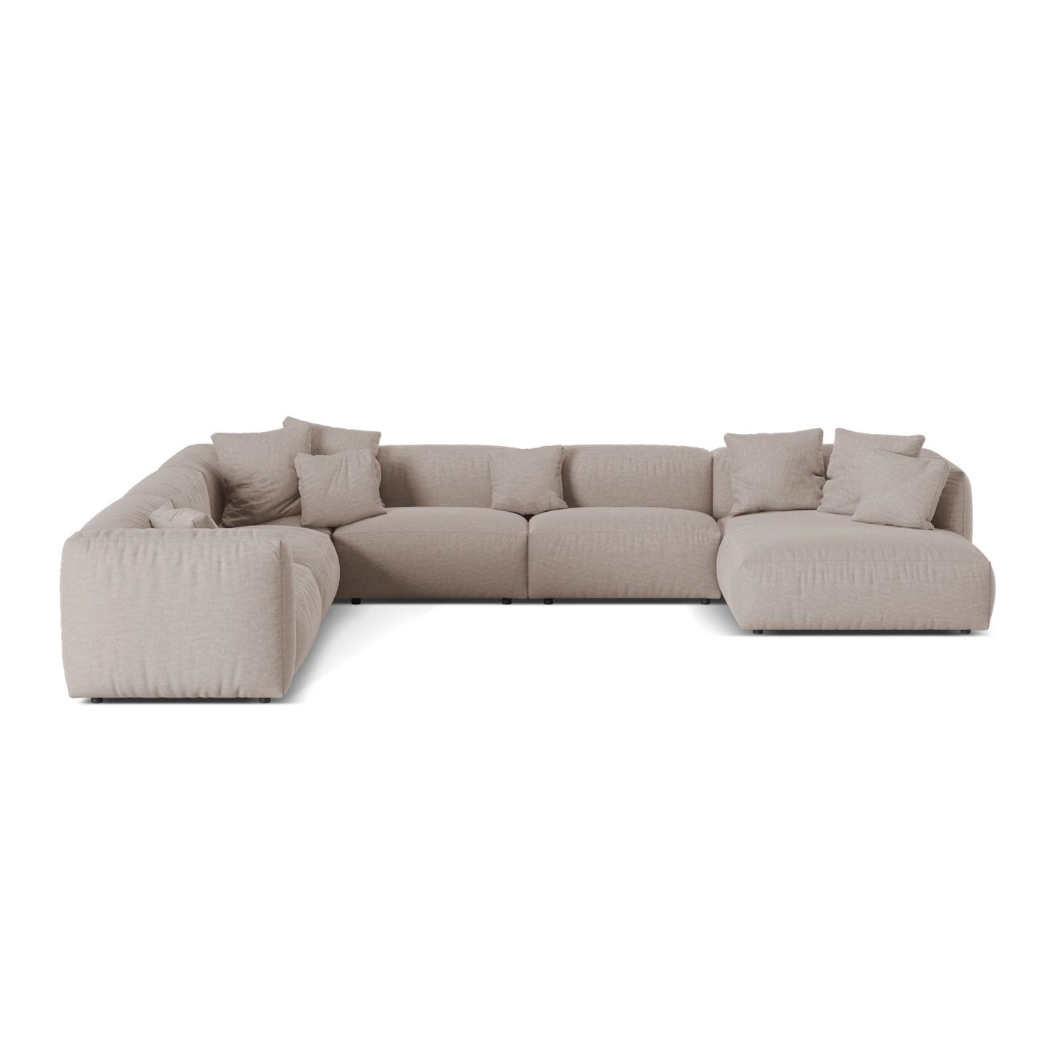 Martina modulares Panoramasofa, Linke Seite, Sitztiefe 76 cm, aus Strukturierter Stoff in Dunkelbeige (Boston Trufa), 406x316 cm von Micadoni – Bild 1