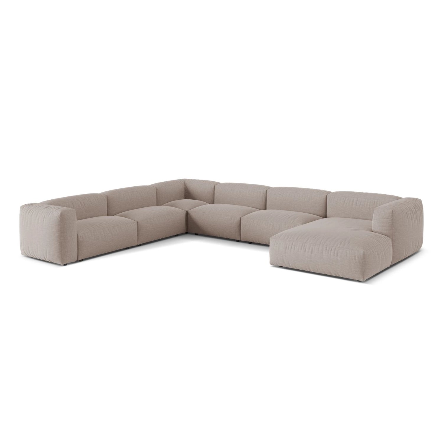 Martina modulares Panoramasofa, Linke Seite, Sitztiefe 76 cm, aus Strukturierter Stoff in Dunkelbeige (Boston Trufa), 406x316 cm von Micadoni – Bild 3