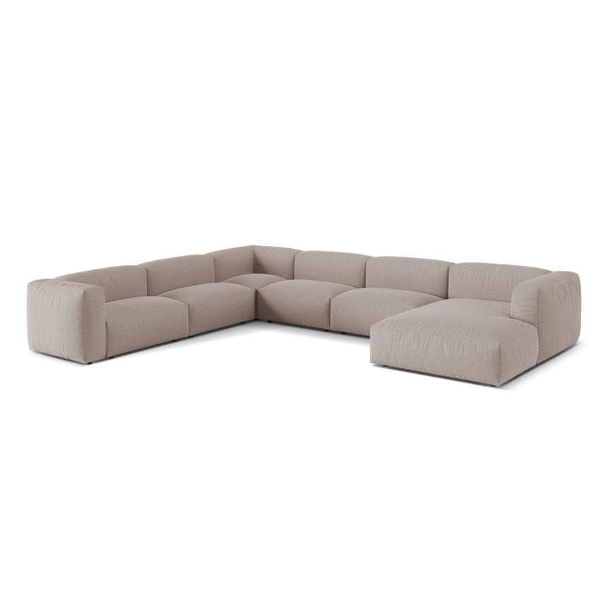 Martina modulares Panoramasofa, Linke Seite, Sitztiefe 76 cm, aus Strukturierter Stoff in Dunkelbeige (Boston Trufa), 406x316 cm von Micadoni – Bild 3