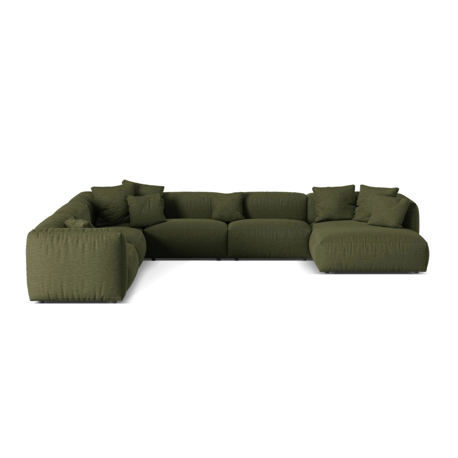 Martina modulares Panoramasofa, Linke Seite, Sitztiefe 76 cm, aus Strukturierter Stoff in Grün (Boston Forest), 406x316 cm von Micadoni – Bild 1