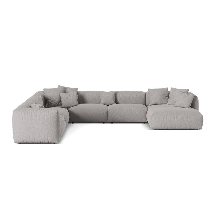 Martina modulares Panoramasofa, Linke Seite, Sitztiefe 76 cm, aus Strukturierter Stoff in Hellgrau (Boston Light Grey), 406x316 cm von Micadoni – Bild 1