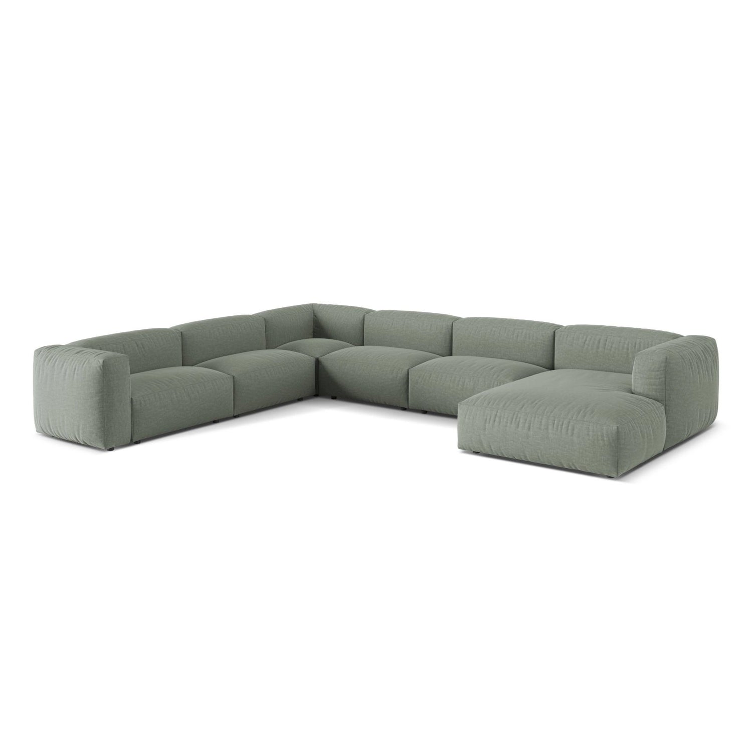 Martina modulares Panoramasofa, Linke Seite, Sitztiefe 76 cm, aus Strukturierter Stoff in Moosgrün (Boston Water Green), 406x316 cm von Micadoni – Bild 3
