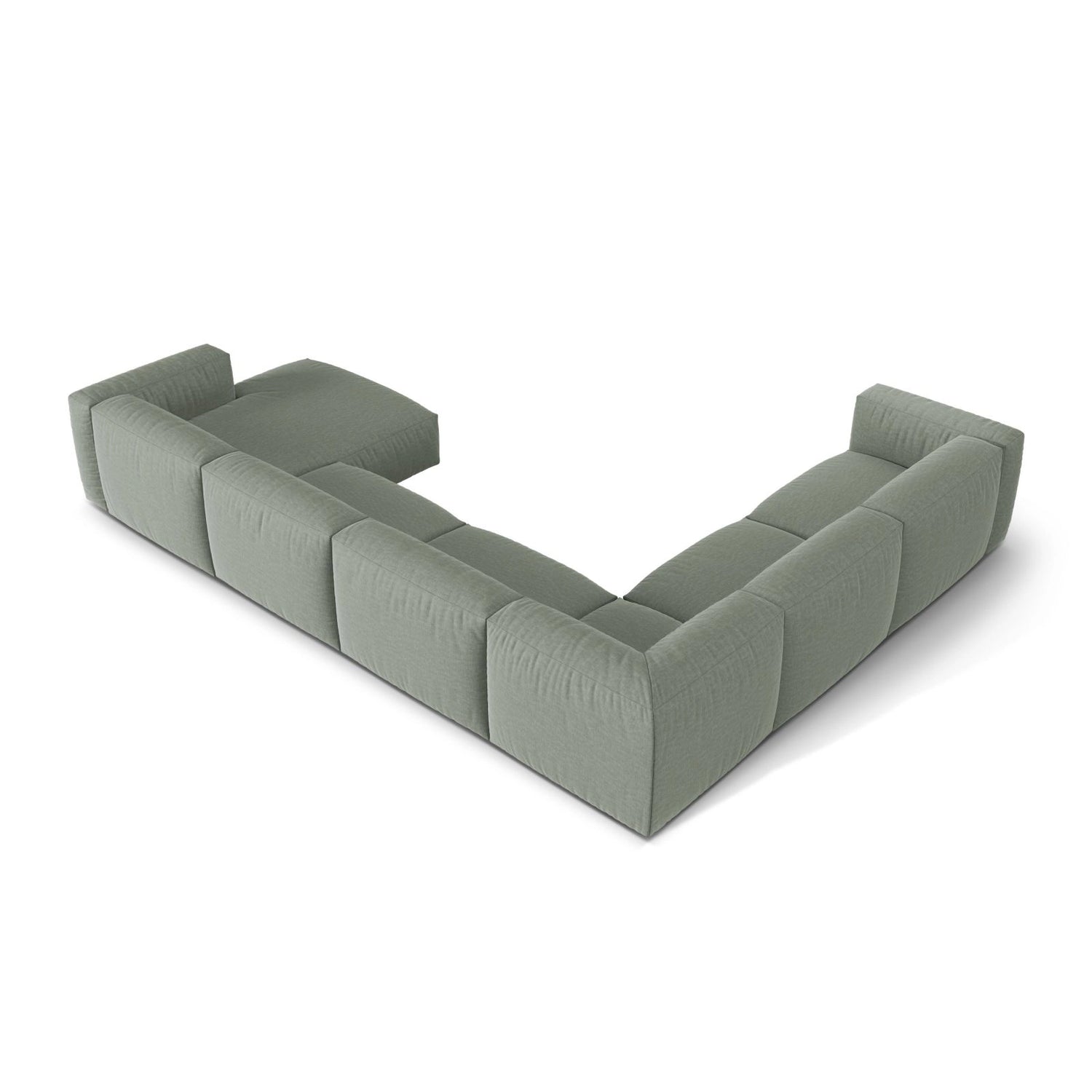 Martina modulares Panoramasofa, Linke Seite, Sitztiefe 76 cm, aus Strukturierter Stoff in Moosgrün (Boston Water Green), 406x316 cm von Micadoni – Bild 4